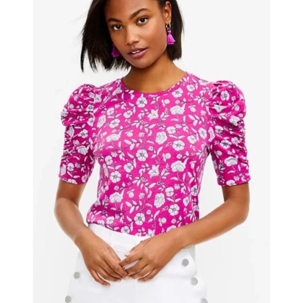 Loft fuschia XL Cinched arms half sleeve coquette top blouse EUC career casual